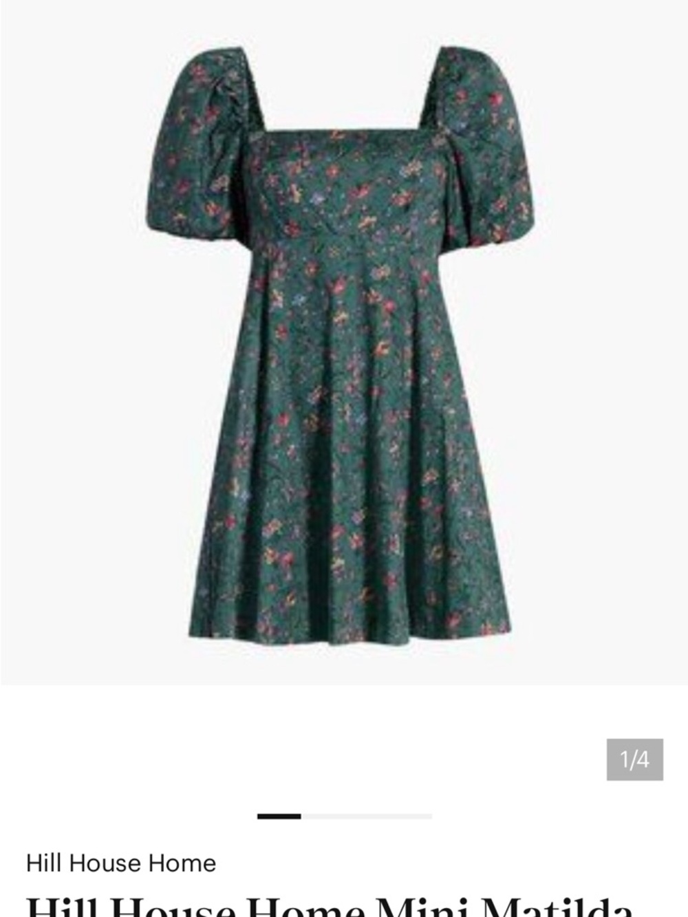Hill House Green Floral Square-Neck Puff Sleeve Mini Dress